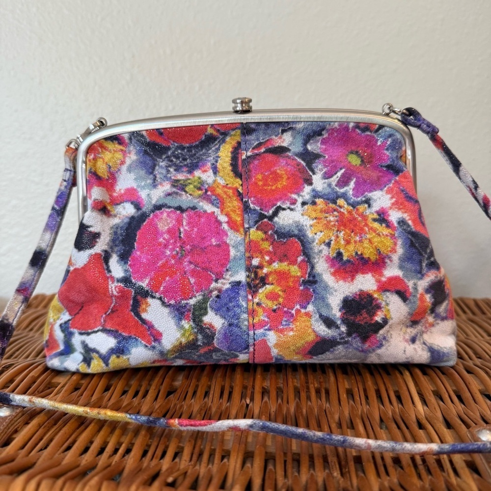 Hobo Brand Lana Poppy Floral Leather Convertible Crossbody Bag Purse Kiss Lock